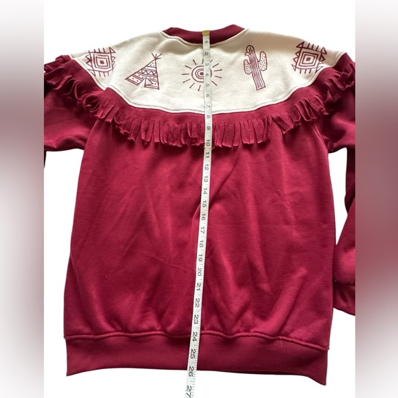 Vintage Gitano Red Aztec Fringe Collar BOHO Western Long Sleeve Sweater Size M - Picture 11 of 13